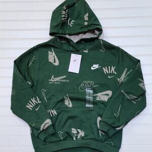 Nike Kids' Sportswear Club Fleece French Terry Printed Hoodie Size XL: Fir/White